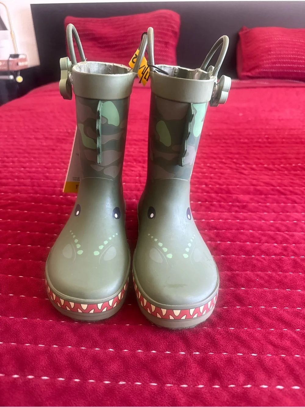 Kids Green Dino Rain Boots with Camouflage